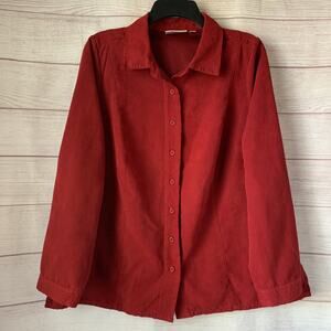 Studio Works Woman Red Faux Suede Button Up Shirt Size 1X